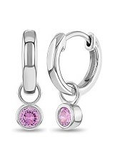 delightful silver pink cubic zirconia round birthstone baby earrings